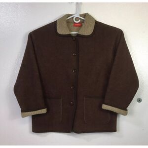 Liz Claiborne Fleece Jacket Womens Sz M Reddish Brown Pea Coat‎ Fleece Lining